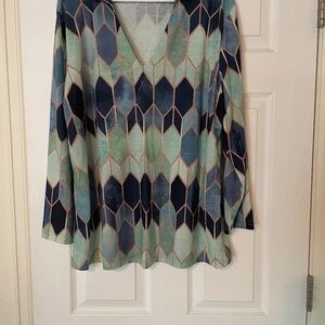 EUC super sharp long sleeve, teal and navy blue women’s top XXL